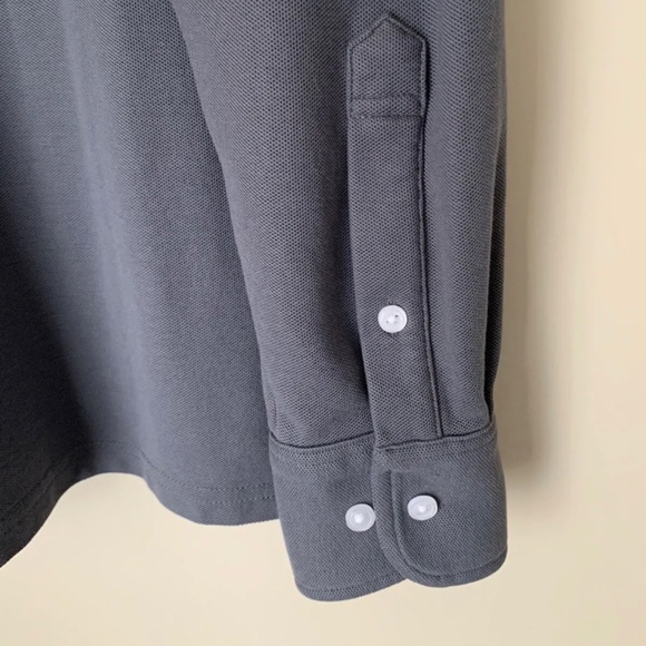 Criquet Men's Long Sleeve Pique Polo Shirt Pima Cotton Large Gray L golf 125$ - Picture 5 of 8
